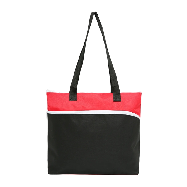 Two-tone polyester tote bag with large front zipper pocket, pen loop... from ASI 39820 Opusline (Benmex) / Opus Line