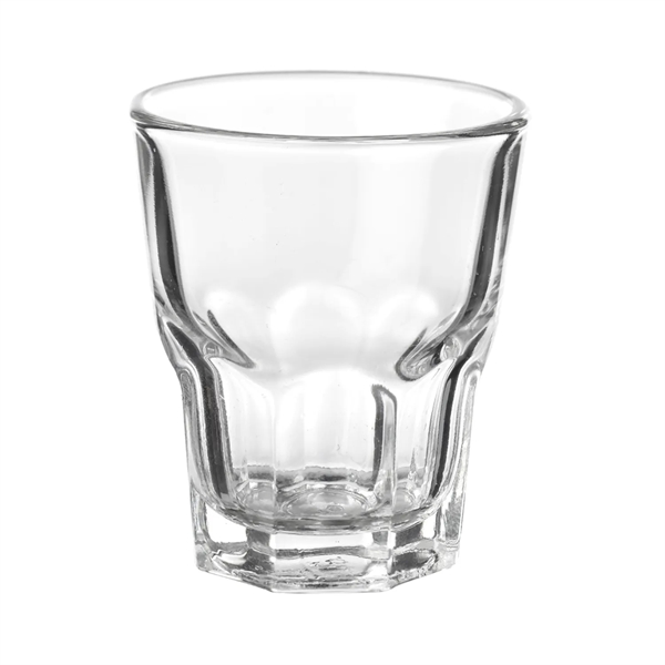 Hexagon base clear shot glass, 1.5 oz. plus 1 color silkscreen... from ASI 37218 Athena Promo (tm)