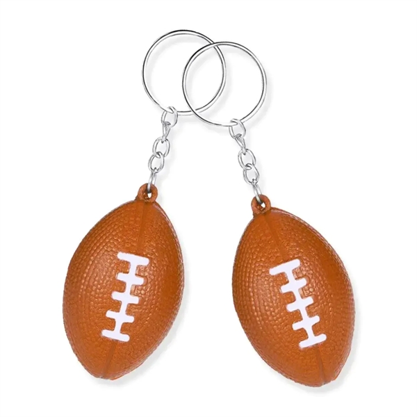 Basketball and rugbyball shaped stress reliever keychain plus heat transfer printing... from ASI 37218 Athena Promo (tm)
