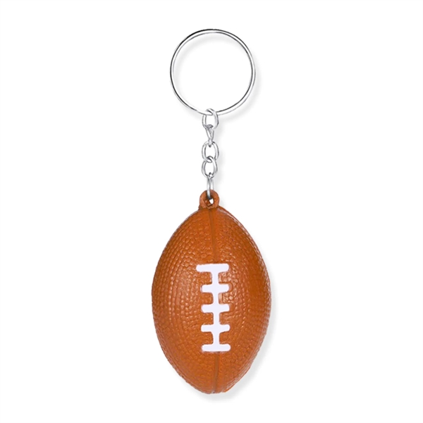 Basketball and rugbyball shaped stress reliever keychain plus heat transfer printing... from ASI 37218 Athena Promo (tm)