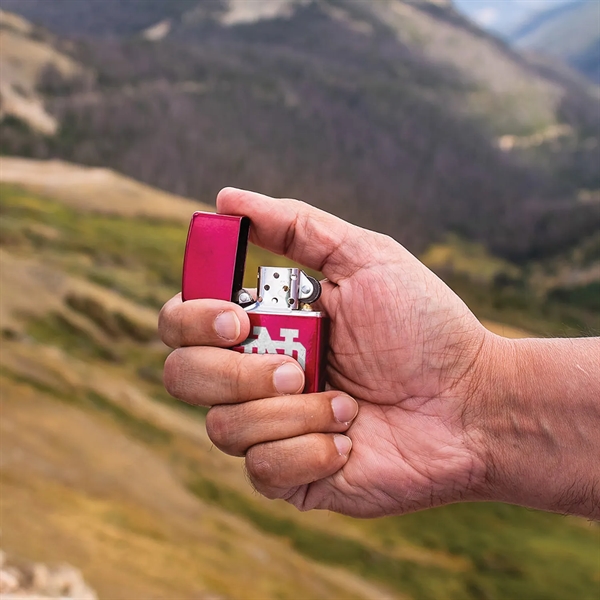 Zippo's Iced process is featured on this Candy Apple Red™ lighter.... from ASI 46170 Compass Industries Inc