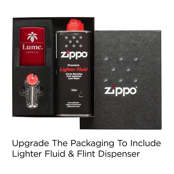 Zippo's Iced process is featured on this Candy Apple Red™ lighter.... from ASI 46170 Compass Industries Inc