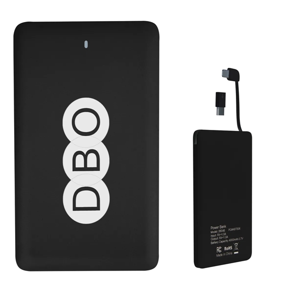 Slim 3-in-1 plastic 4000mAh powerbank in black or white.... from ASI 61125 Hit Promotional Products / Hit®