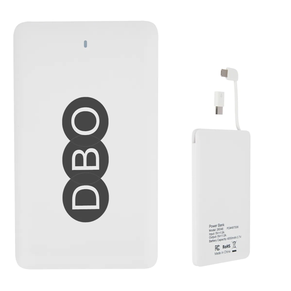 Slim 3-in-1 plastic 4000mAh powerbank in black or white.... from ASI 61125 Hit Promotional Products / Hit®