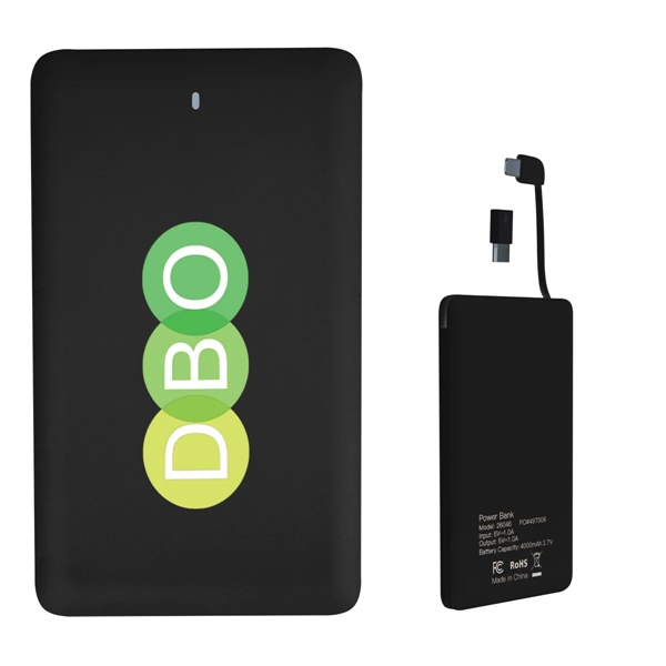Slim 3-in-1 plastic 4000mAh powerbank in black or white.... from ASI 61125 Hit Promotional Products / Hit®
