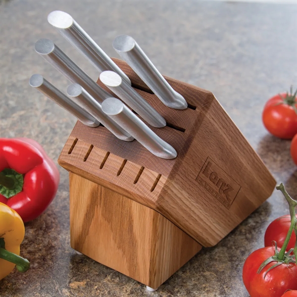 Essential oak block set with six open slots to add your... from ASI 35560 American Made Cutlery / American Made Cutlery