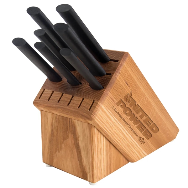 Essential oak block set with six open slots to add your... from ASI 35560 American Made Cutlery / American Made Cutlery