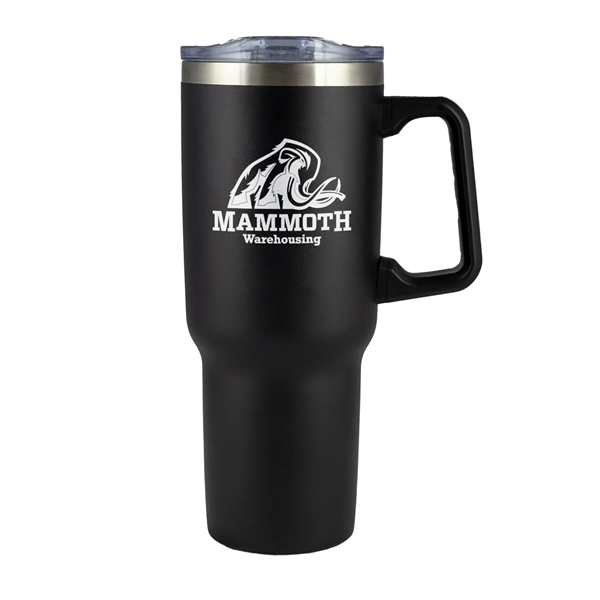 40-ounce mug with double-wall insulation, handle, leak-resistant lid, and straw.... from ASI 57653 Gold Bond