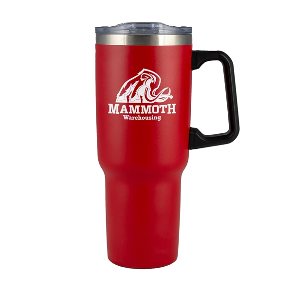 40-ounce mug with double-wall insulation, handle, leak-resistant lid, and straw.... from ASI 57653 Gold Bond