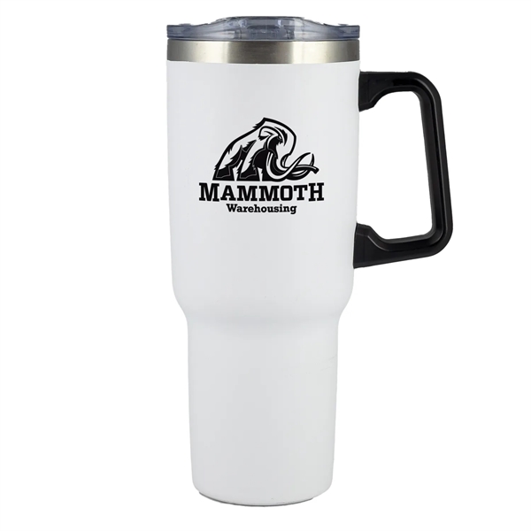 40-ounce mug with double-wall insulation, handle, leak-resistant lid, and straw.... from ASI 57653 Gold Bond