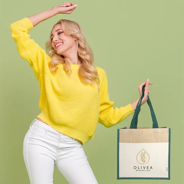 Sustainable style! Jute Recycled Canvas Tote: 100% recycled, front pocket, 28"... from ASI 67557 LimeLight Ent / Limelight USA