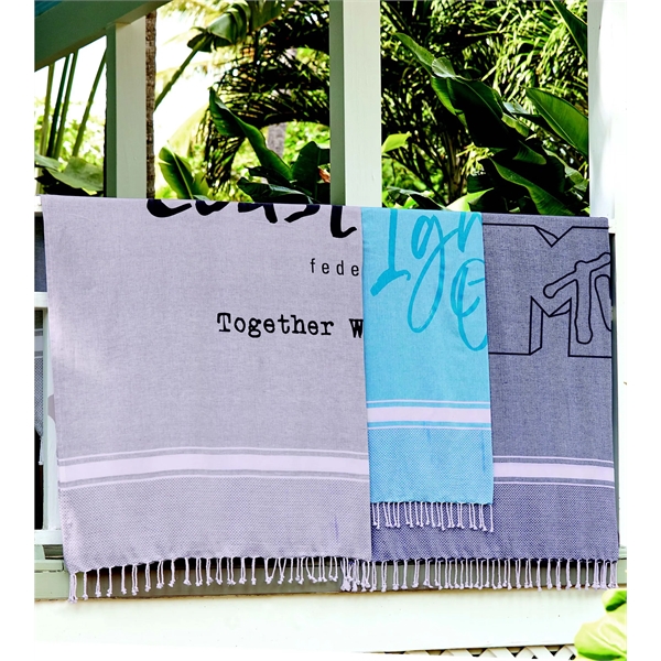 Stylish bordering, hand-knotted fringes, and attention-grabbing Tone on Tone decorating draw... from ASI 91605 Towel Specialties