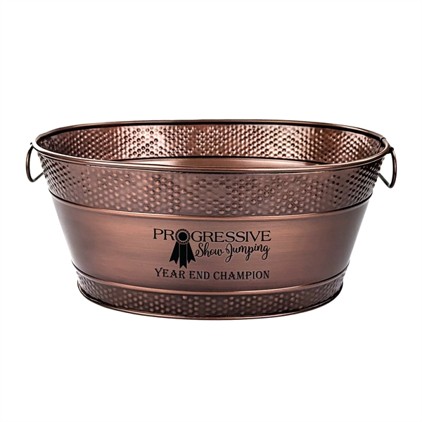 Oval, antique copper, beverage tub.  Two textured with hammering and... from ASI 39839 BrekX