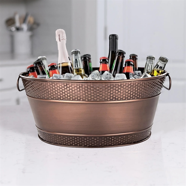 Oval, antique copper, beverage tub.  Two textured with hammering and... from ASI 39839 BrekX