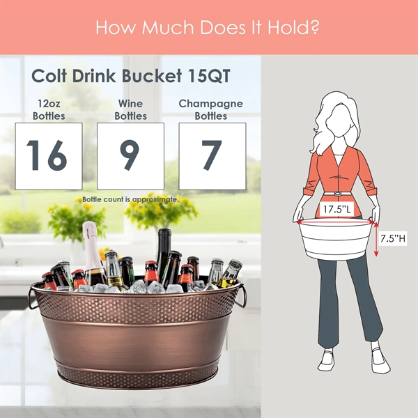 Oval, antique copper, beverage tub.  Two textured with hammering and... from ASI 39839 BrekX