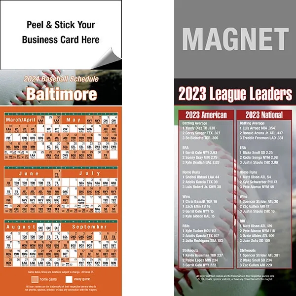 Peel and stick full color pro baseball schedule magnets.... from ASI 46719 Corner Lot Marketing Inc / CLMPromotions