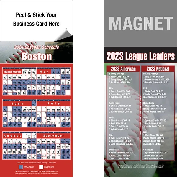 Peel and stick full color pro baseball schedule magnets.... from ASI 46719 Corner Lot Marketing Inc / CLMPromotions