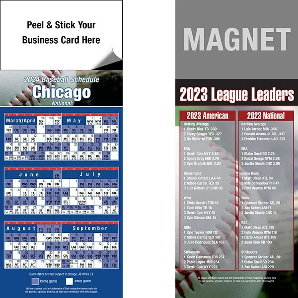 Peel and stick full color pro baseball schedule magnets.... from ASI 46719 Corner Lot Marketing Inc / CLMPromotions