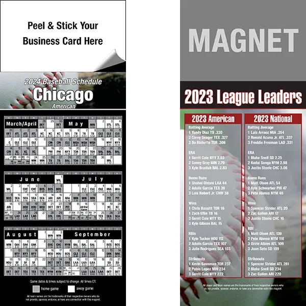 Peel and stick full color pro baseball schedule magnets.... from ASI 46719 Corner Lot Marketing Inc / CLMPromotions
