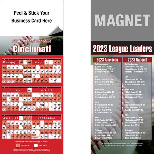 Peel and stick full color pro baseball schedule magnets.... from ASI 46719 Corner Lot Marketing Inc / CLMPromotions
