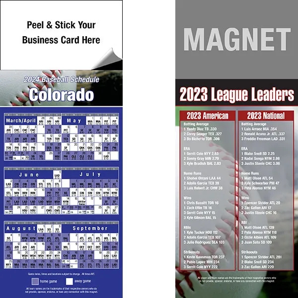 Peel and stick full color pro baseball schedule magnets.... from ASI 46719 Corner Lot Marketing Inc / CLMPromotions