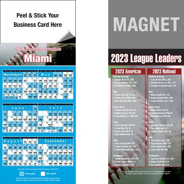 Peel and stick full color pro baseball schedule magnets.... from ASI 46719 Corner Lot Marketing Inc / CLMPromotions