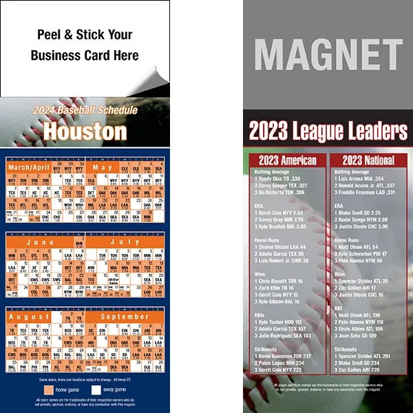 Peel and stick full color pro baseball schedule magnets.... from ASI 46719 Corner Lot Marketing Inc / CLMPromotions
