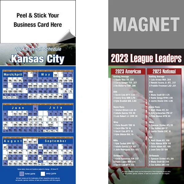 Peel and stick full color pro baseball schedule magnets.... from ASI 46719 Corner Lot Marketing Inc / CLMPromotions