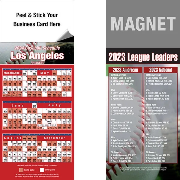 Peel and stick full color pro baseball schedule magnets.... from ASI 46719 Corner Lot Marketing Inc / CLMPromotions