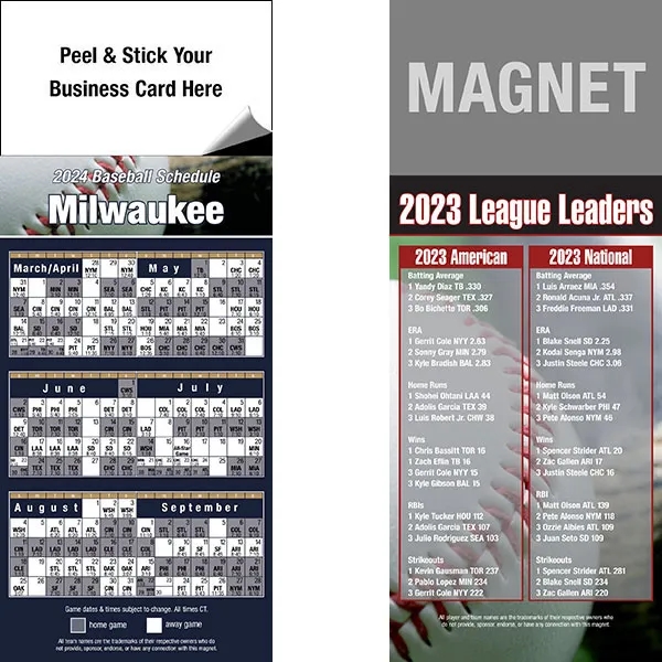 Peel and stick full color pro baseball schedule magnets.... from ASI 46719 Corner Lot Marketing Inc / CLMPromotions