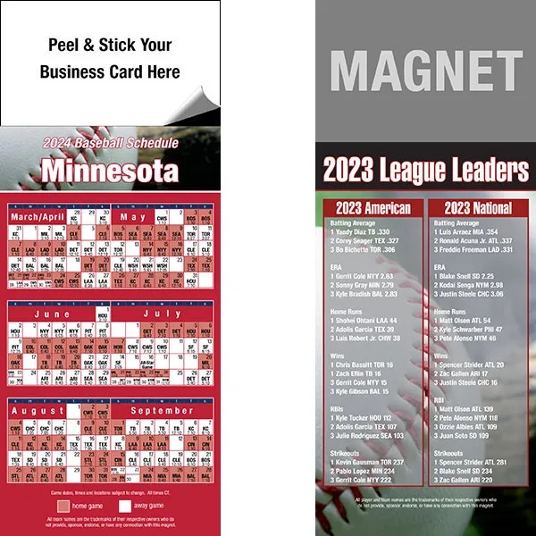 Peel and stick full color pro baseball schedule magnets.... from ASI 46719 Corner Lot Marketing Inc / CLMPromotions