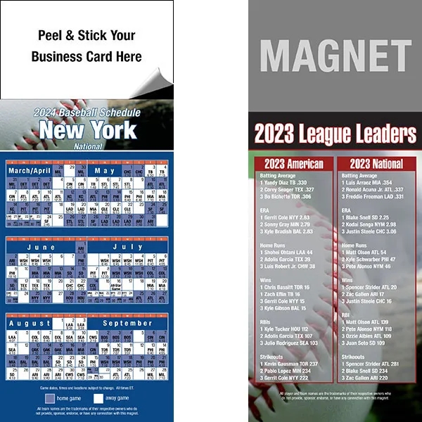 Peel and stick full color pro baseball schedule magnets.... from ASI 46719 Corner Lot Marketing Inc / CLMPromotions