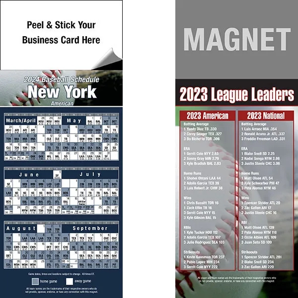 Peel and stick full color pro baseball schedule magnets.... from ASI 46719 Corner Lot Marketing Inc / CLMPromotions