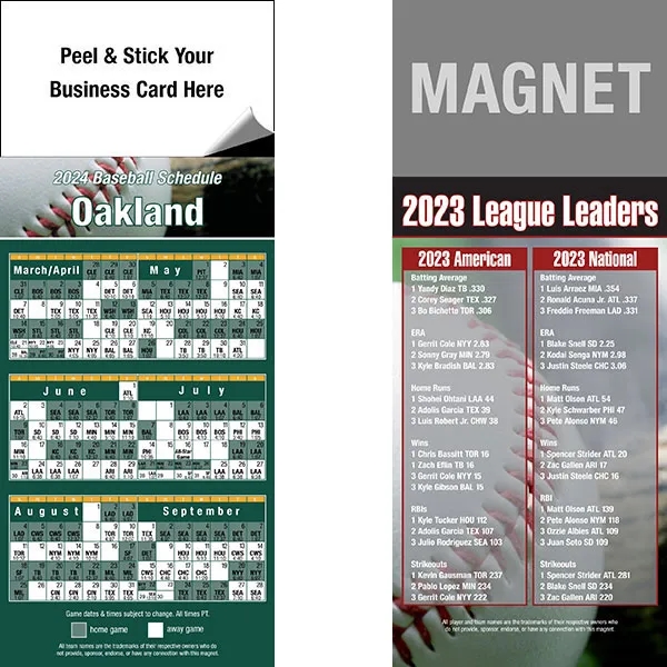 Peel and stick full color pro baseball schedule magnets.... from ASI 46719 Corner Lot Marketing Inc / CLMPromotions