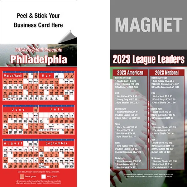 Peel and stick full color pro baseball schedule magnets.... from ASI 46719 Corner Lot Marketing Inc / CLMPromotions