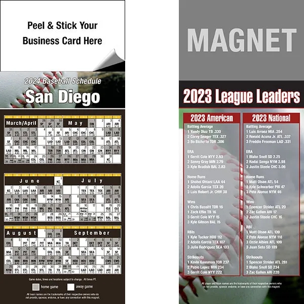 Peel and stick full color pro baseball schedule magnets.... from ASI 46719 Corner Lot Marketing Inc / CLMPromotions