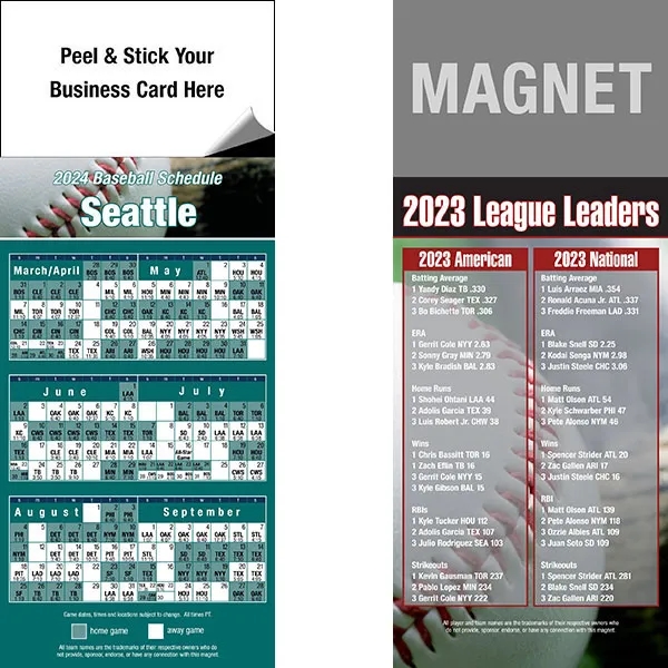 Peel and stick full color pro baseball schedule magnets.... from ASI 46719 Corner Lot Marketing Inc / CLMPromotions
