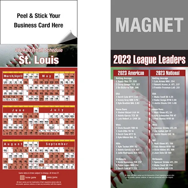 Peel and stick full color pro baseball schedule magnets.... from ASI 46719 Corner Lot Marketing Inc / CLMPromotions