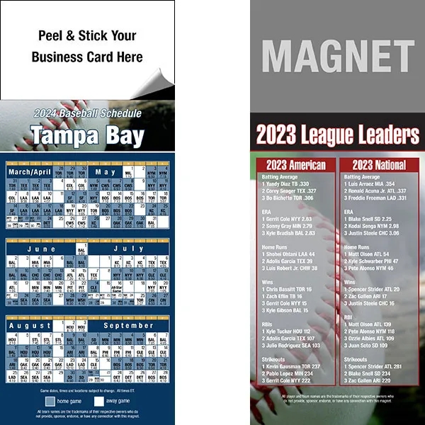 Peel and stick full color pro baseball schedule magnets.... from ASI 46719 Corner Lot Marketing Inc / CLMPromotions