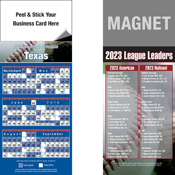 Peel and stick full color pro baseball schedule magnets.... from ASI 46719 Corner Lot Marketing Inc / CLMPromotions