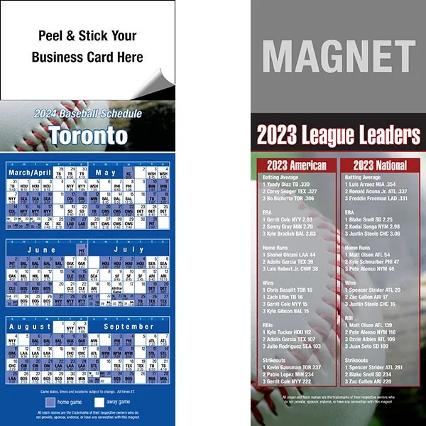 Peel and stick full color pro baseball schedule magnets.... from ASI 46719 Corner Lot Marketing Inc / CLMPromotions