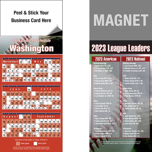 Peel and stick full color pro baseball schedule magnets.... from ASI 46719 Corner Lot Marketing Inc / CLMPromotions