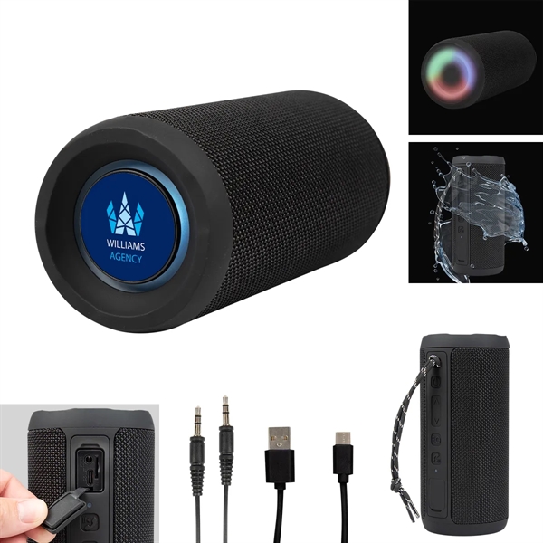 Waterproof speaker with Bluetooth 5.0 technology, built-in microphone, multi-colored lights, lanyard... from ASI 61125 Hit Promotional Products / Hit®