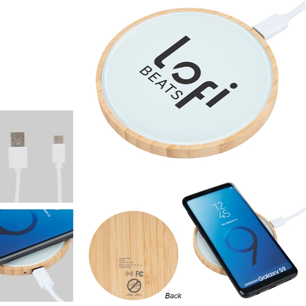 10W Glass Bamboo Wireless Charger Item #28829 ImprintItems