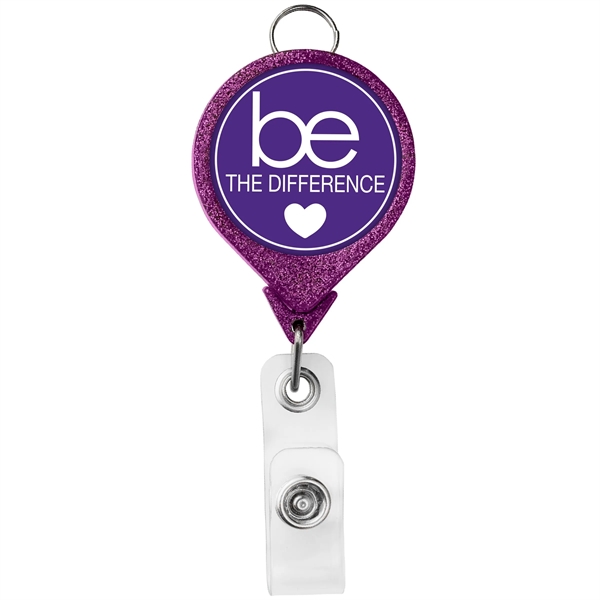 JUMBO round glitter retractable badge reel, with lanyard attachment and bull... from ASI 49470 DEVARA