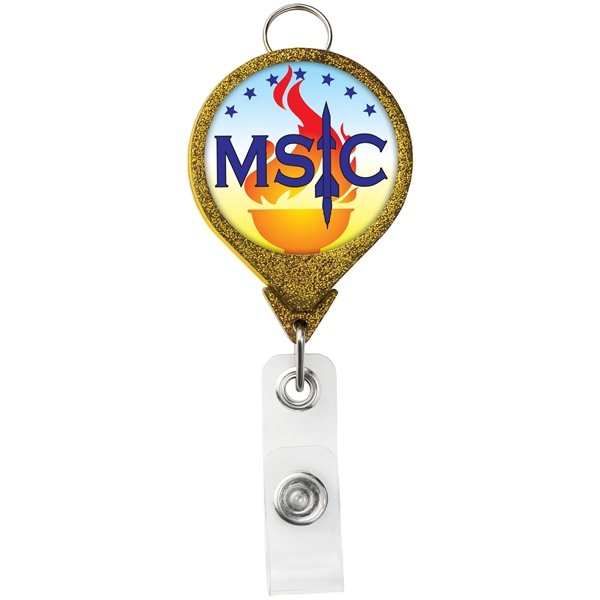 JUMBO round glitter retractable badge reel, with lanyard attachment and bull... from ASI 49470 DEVARA