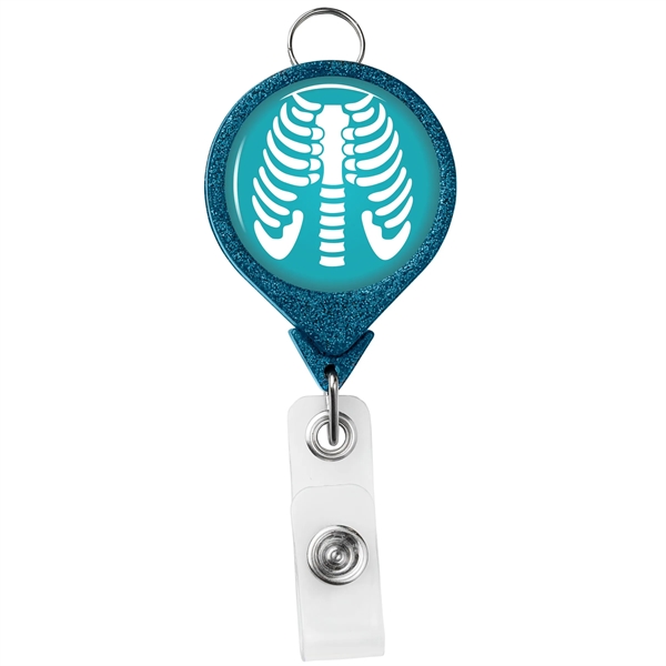 JUMBO round glitter retractable badge reel, with lanyard attachment and bull... from ASI 49470 DEVARA