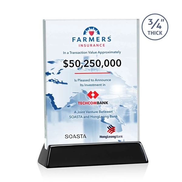 Rectangular Starfire vertical award on a high-gloss piano black finish base.... from ASI 84592 St Regis Group / St Regis