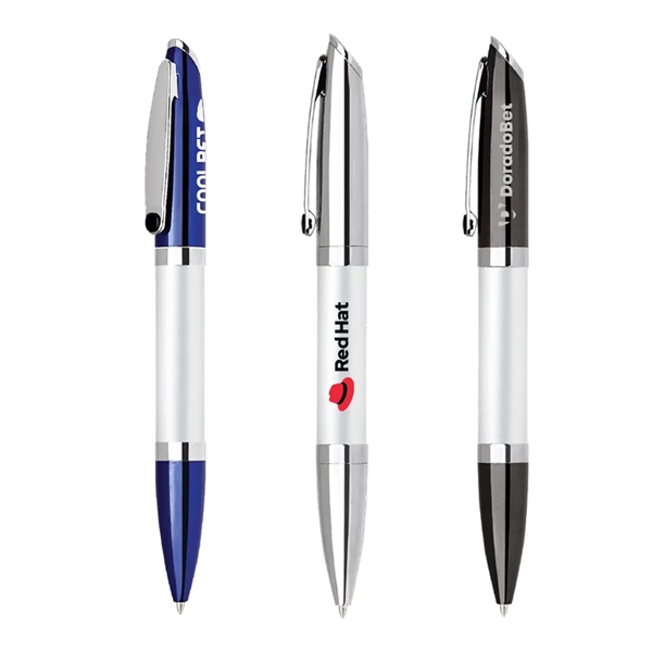 Heavy brass twist action ballpoint pen with slanted chrome tipped cap.... from ASI 31517 Admart Products / Admart Line