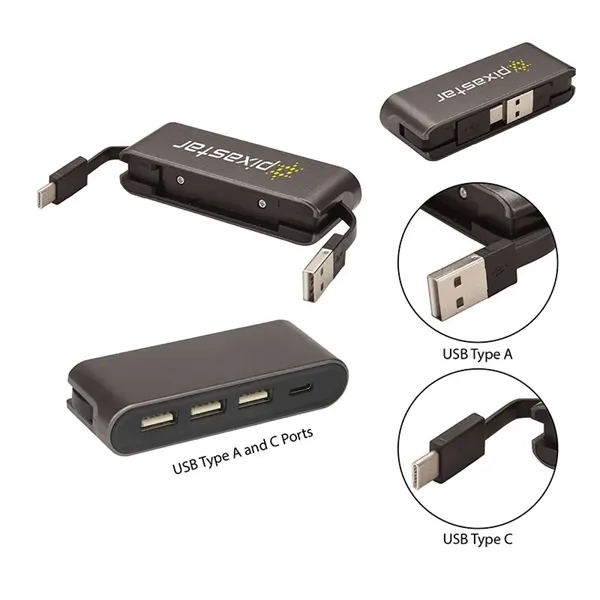 USB hub with four type-A USB ports; includes type-A and type-C... from ASI 67866 Logomark/Valumark